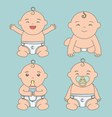 Obraz premium cute little babies boys with bottle milk and pacifier