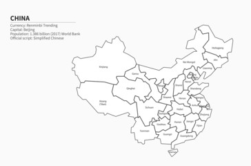 chinese map. graphic vector map of asia countries