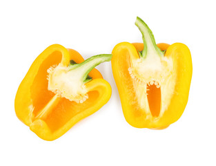 Naklejka na ściany i meble Halves of yellow bell pepper isolated on white, top view