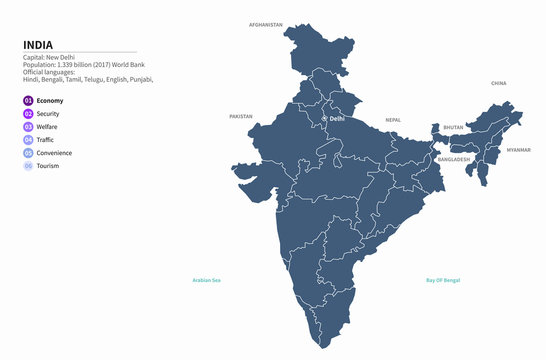 India Map. Graphic Vector Map Of Asia Countries