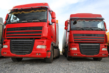 Fototapeta na wymiar Different bright trucks parked outdoors. Modern transport