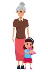 Family grandmother with grandchildren cartoon