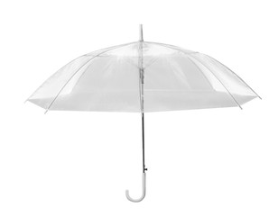 Open modern transparent umbrella isolated on white