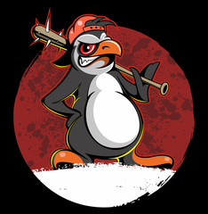 Grumpy, angry penguin with the baseball bat © Matt