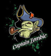 Cartoon style Captain Zombie with the smoking pipe, earring and pirate hat.