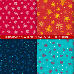 Set of seamless vector patterns with christmas and new year snowflakes. Print for textiles. Print for New Year's costume. Design for wrapping paper, new year packaging