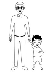 grandson and grandfather of hand in black and white