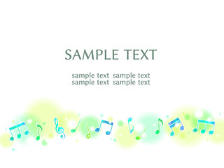 音符のイラスト背景、ふわふわ、青と緑