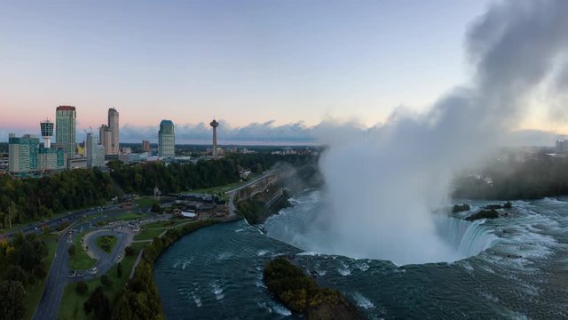 Beautiful aerial view of Niagara Falls during a vibrant sunrise. Located near Toronto, Ontario, Canada. Still Image Continuous Animation