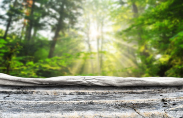 Empty wooden table background for display montages