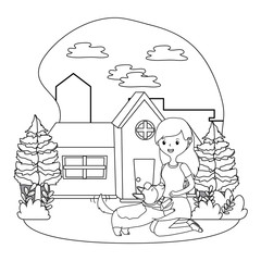 Girl with dog cartoon design