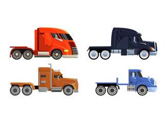 Naklejka premium Semi trailer truck vector vehicle transport delivery cargo shipping illustration transporting set of trucking freight lorry semi-truck transportation isolated on white background