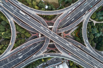 Aerial view of highway and overpass in east Yan`an road, Shanghai city