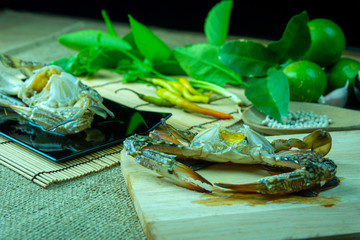 Close up of crab egg pickled fish sauce