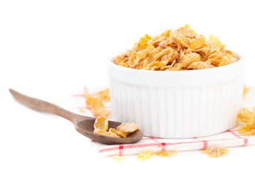 cereal breakfast in white bowl on white backgrouns isolate.