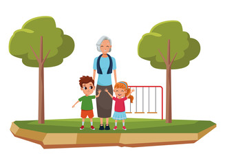 Family grandmother with grandchildren cartoon