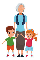 Family grandmother with grandchildren cartoon