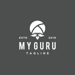 Outline guru head logo template design. Vector illustration