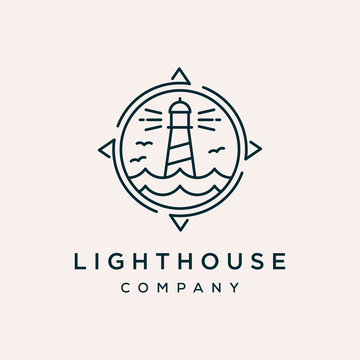 Lighthouse Compass Outline Vector Icon Logo Design