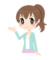 右手を挙げている女性　バストアップ