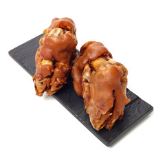 Sauce trotters on white background.