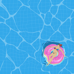 Vector illustration. Summer season element design. Hand drawn enjoying the pool and relaxing time at summer holidays.