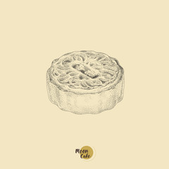 Vector illustration sketch - Moon cake with vintage style. Illustration used by dots and lines, easy using on the different background.