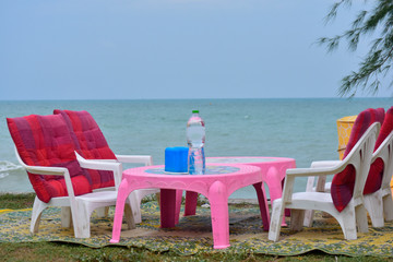  Seating, drinking and eating beach food Beautiful and refreshing