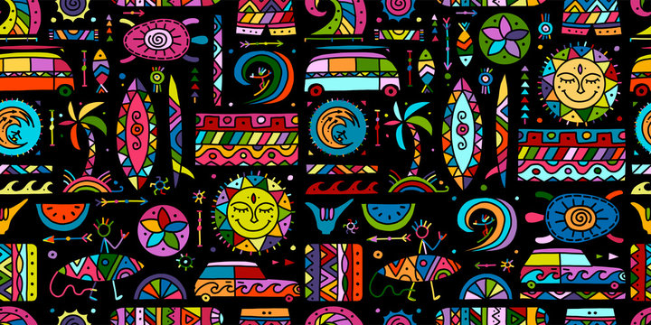 Surfing seamless pattern. Tribal elements for your design