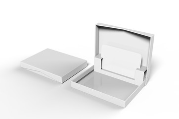 White blank rectangular hard cardboard gift card holder box for branding presentation and mock up template, 3d illustration.
