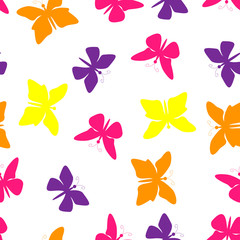 Fototapeta na wymiar Seamless pattern of butterflies multi colored on a white background