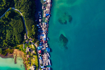 Fisherman village from the bird eye view at Koh Kood, Southeast of Thailand.