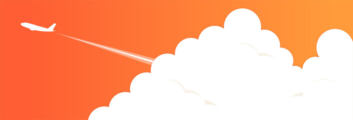 夕焼け空と入道雲と飛行機