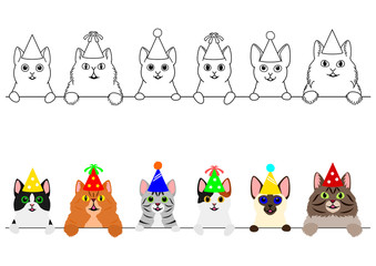 smiling cats with party hat border set