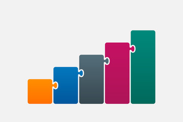 Five steps pieces jigsaw puzzle info graphic.