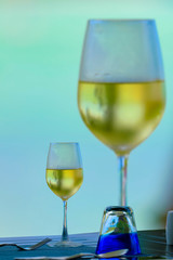 wine white on a table in the sunlight