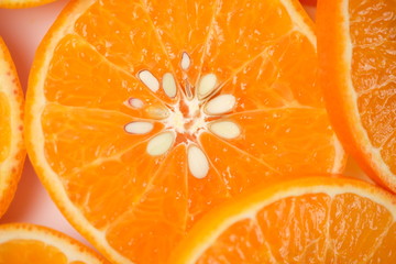 Slice orange fruit isolated on white background. Healthy food concept, Flat lay, top view - Image