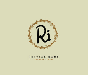 R I RI Beauty vector initial logo, handwriting logo of initial signature, wedding, fashion, jewerly, boutique, floral and botanical with creative template for any company or business.