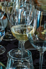 Glasses for champagne, stand on a table. wedding party. 