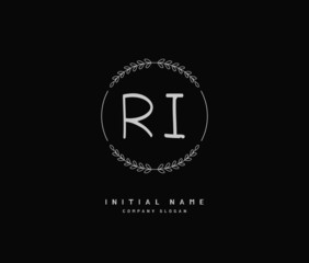 R I RI Beauty vector initial logo, handwriting logo of initial signature, wedding, fashion, jewerly, boutique, floral and botanical with creative template for any company or business.