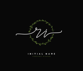 R I RI Beauty vector initial logo, handwriting logo of initial signature, wedding, fashion, jewerly, boutique, floral and botanical with creative template for any company or business.