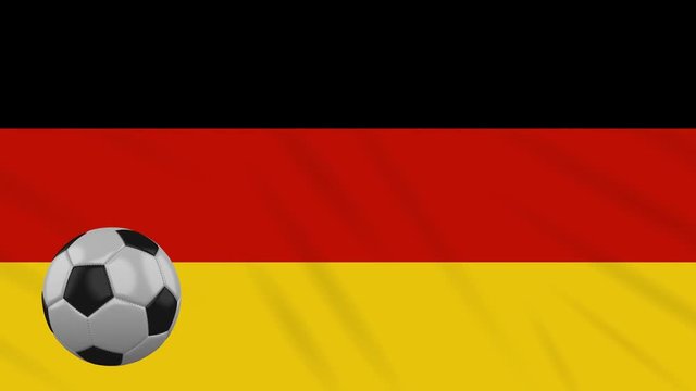 Germany flag and soccer ball rotates against background of a waving cloth, loop