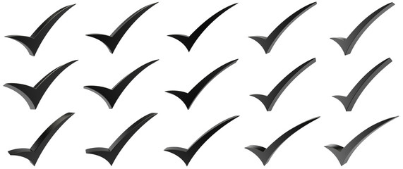 Black correct mark symbol collection on white background