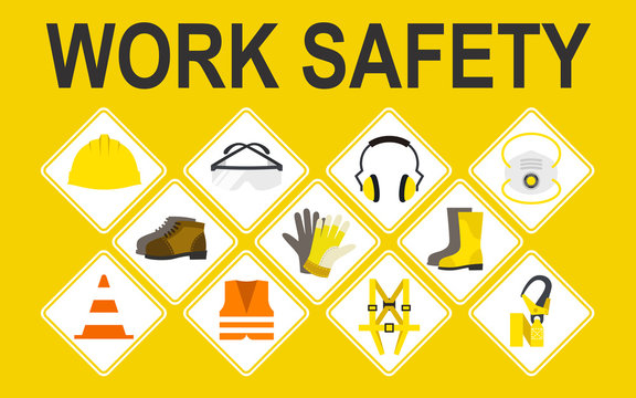 Work safety vector icons set, Vector illustration, Safety and accident, Industrial safety cartoon