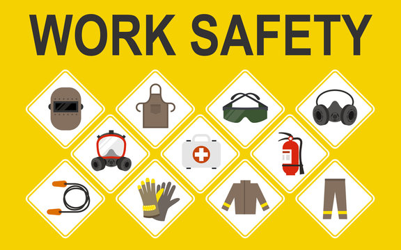 Work safety vector icons set, Vector illustration, Safety and accident, Industrial safety cartoon