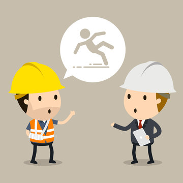 Talk to the manager about workplace safety, Vector illustration, Safety and accident, Industrial safety cartoon