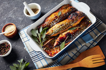 delicious grilled wedges of mackerel, top view