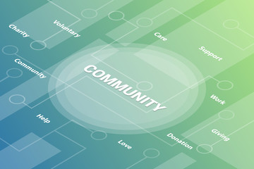 communication concept words isometric 3d word text concept with some related text and dot connected - vector