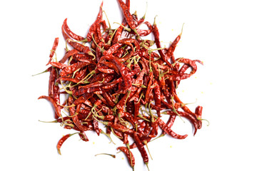 stack of red chili peppers isolated on white background