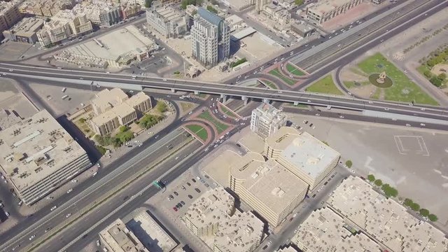 Cars on Khobar Dhahran and Khobar Dammam highway and prince ibn Jalawy Park with Rashid mall in the back